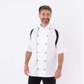 Show details for LE CHEF JACKET STAYCOOL RAGLAN SLEEVE WHITE/BLACK PANELS Picture of LE CHEF JACKET STAYCOOL RAGLAN SLEEVE WHITE/BLACK PANELS