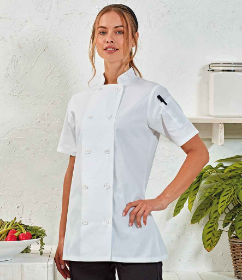 Show details for PREMIER LADIES SHORT SLEEVE CHEFS JACKET  Picture of PREMIER LADIES SHORT SLEEVE CHEFS JACKET