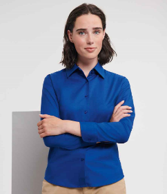 Show details for Russell Collection Ladies Long Sleeve Easy Care Oxford Shirt Picture of Russell Collection Ladies Long Sleeve Easy Care Oxford Shirt
