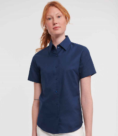 Show details for Russell Collection Ladies Short Sleeve Easy Care Oxford Shirt Picture of Russell Collection Ladies Short Sleeve Easy Care Oxford Shirt