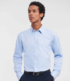Show details for Russell Collection Men's Long Sleeve Herringbone Shirt Picture of Russell Collection Men's Long Sleeve Herringbone Shirt