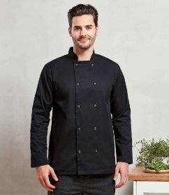 Show details for PREMIER UNISEX LONG SLEEVE STUD FRONT CHEF'S JACKET Picture of PREMIER UNISEX LONG SLEEVE STUD FRONT CHEF'S JACKET